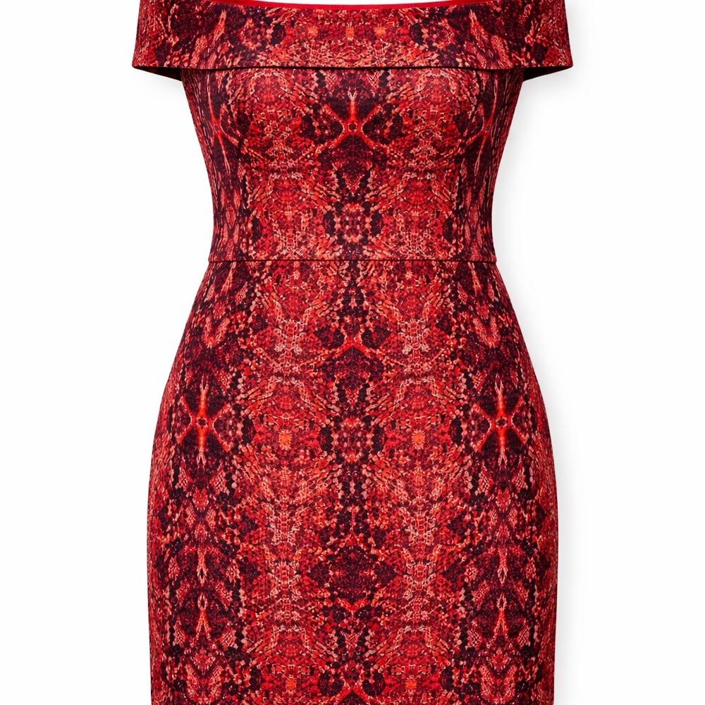 Crystal Doll One-Shoulder Red Snake-Print Bodycon Dress